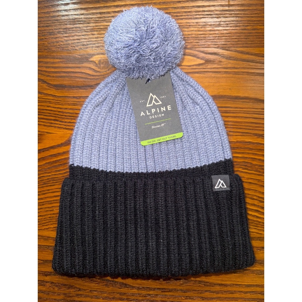 Alpine Design Mens Colorblock Pom Beanie Grey Black OSFA‎ NEW